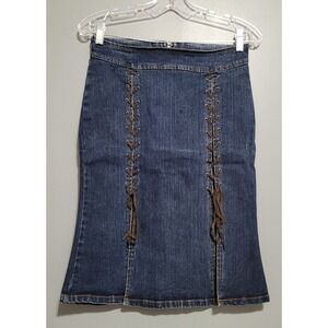 M & S  Women's Denim Dounle Front Lace Accent Knee High Skirt Size M